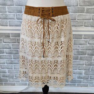 Anthropologie Lapis Layered Lace Skirt Boho Western Womens XL Tie Front